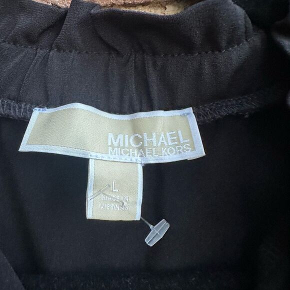 Michael Kors Women's Ruffle Blouse Black Leopard sleeves Large NWOT - Picture 2 of 4